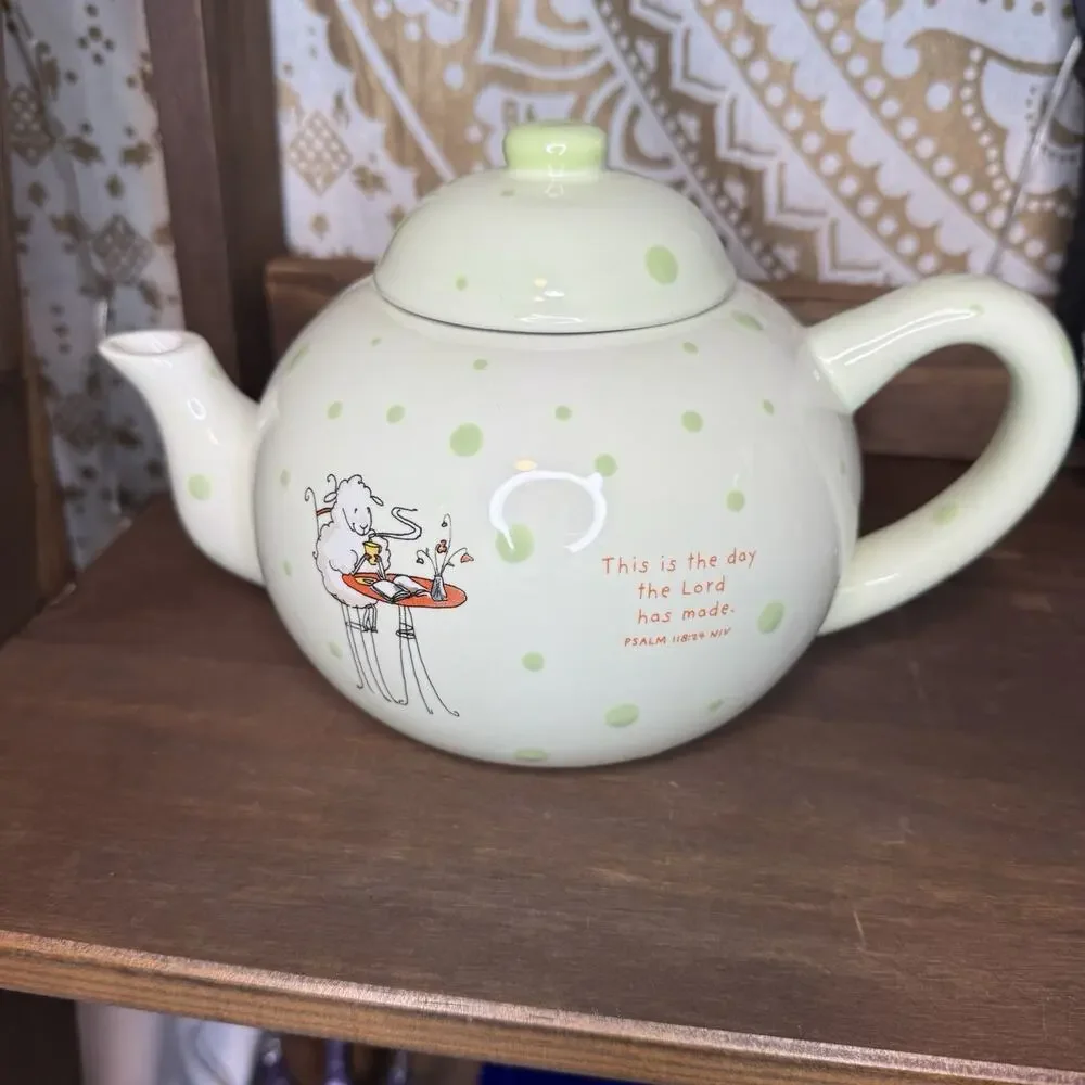 Really Woolly Dayspring Teapot with Bible verse